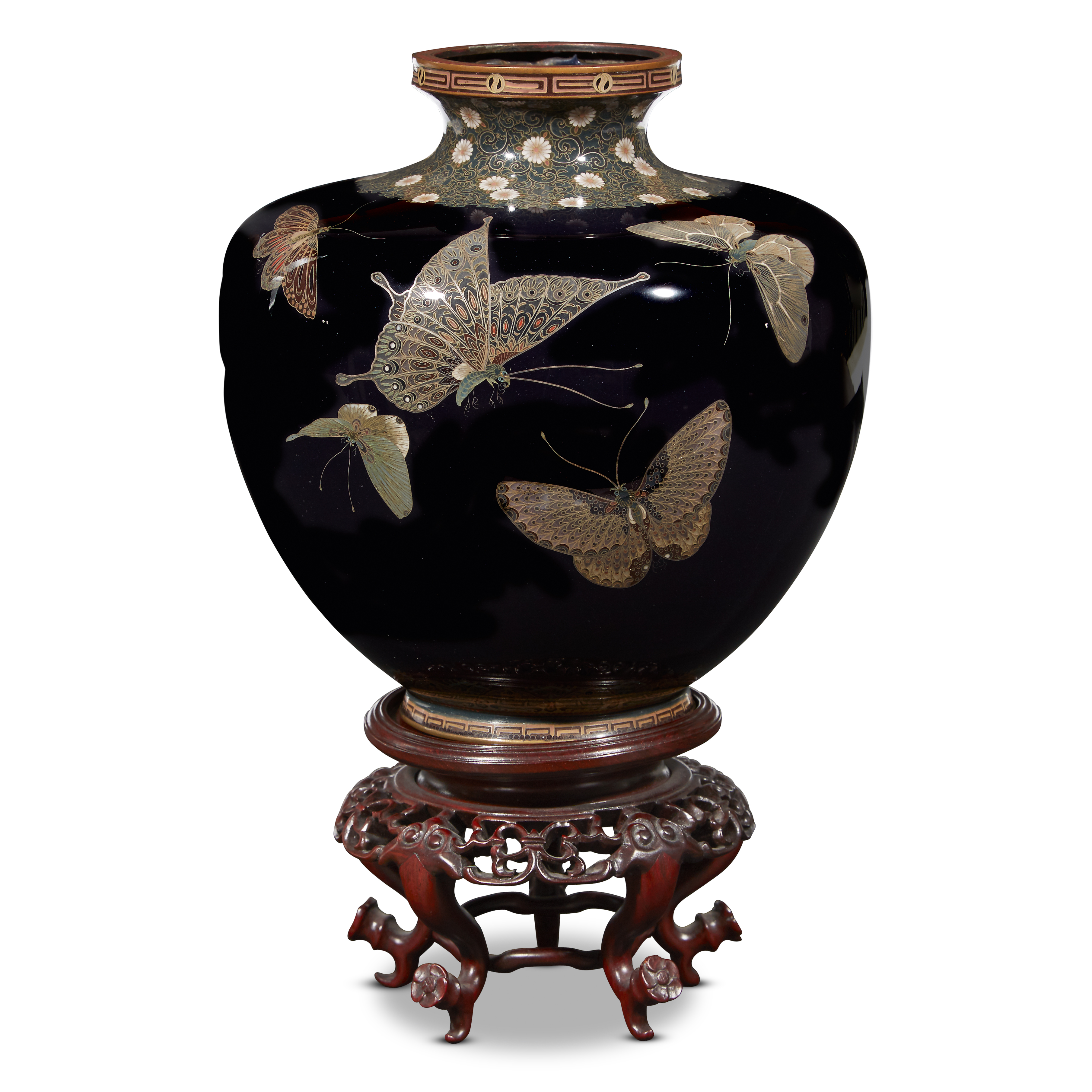 Lot 594: A finely-decorated Japanese cloisonné 
