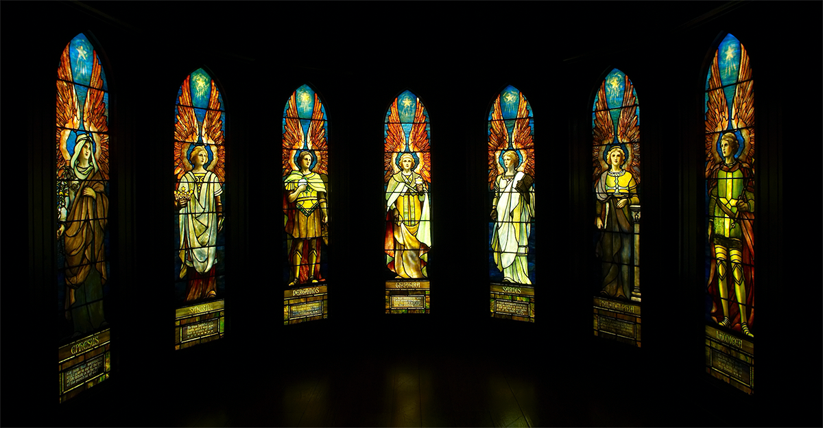 Tiffany Studios, Angels Representing Seven Churches from the Bible's Book of Revelation, A Set of Windows for the New Jerusalem Church, Cincinnati, Ohio, circa 1902, $150,000-250,000