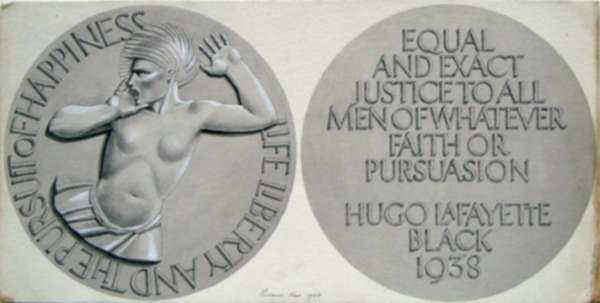 Life, Liberty, and the Pursuit of Happiness, 1938, pencil on paper, final cartoon for a bronze medal. Courtesy Rockwell Kent Papers, Archives of American Art, Smithsonian Institution.