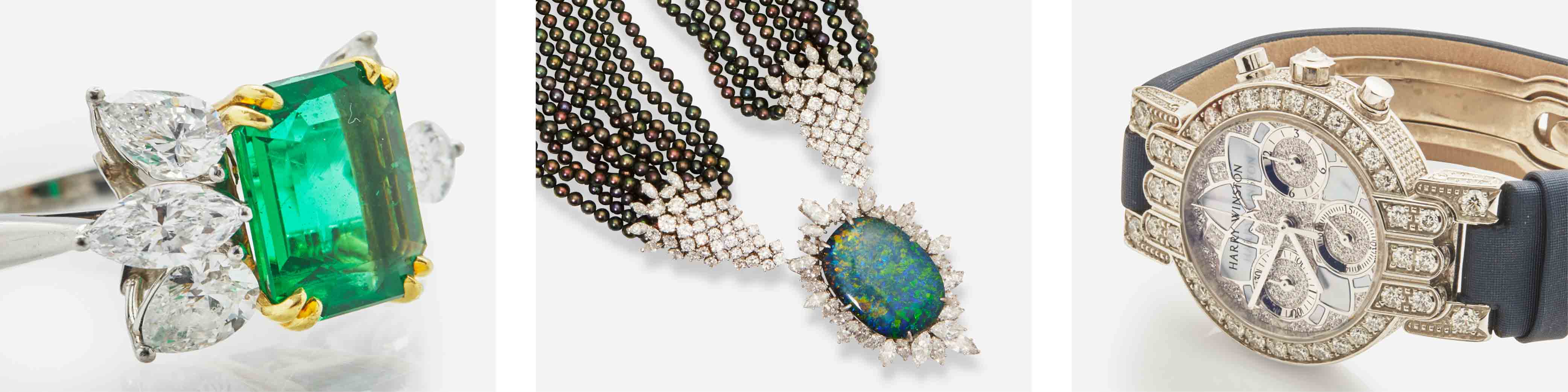 emerald ring watch and opal necklace
