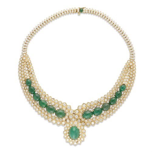 Lot 62A - An emerald, diamond, and eighteen karat gold necklace