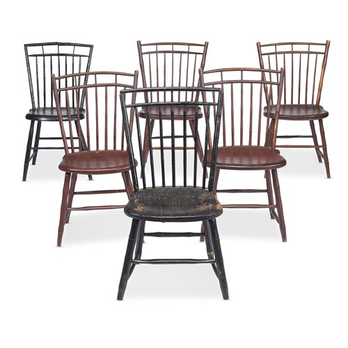 Lot 52 - Group of six faux-bamboo turned Windsor side chairs