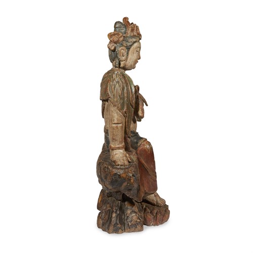 Lot 78 - A Chinese carved and painted wood figure of "Water-Moon" Guanyin