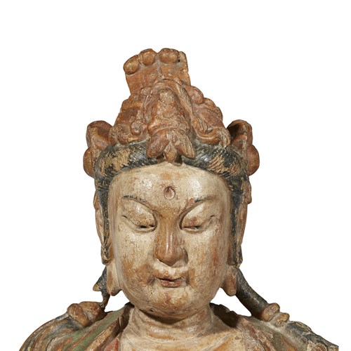 Lot 78 - A Chinese carved and painted wood figure of "Water-Moon" Guanyin