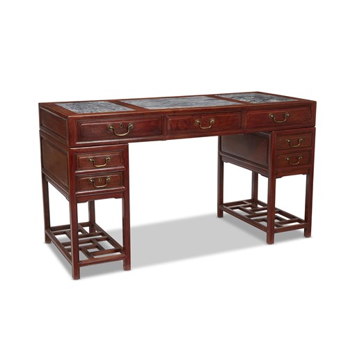 Lot 213 - A Chinese marble-inlaid hardwood desk