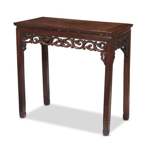 Lot 222 - *A Chinese carved hardwood, probably "huanghuali", side table
