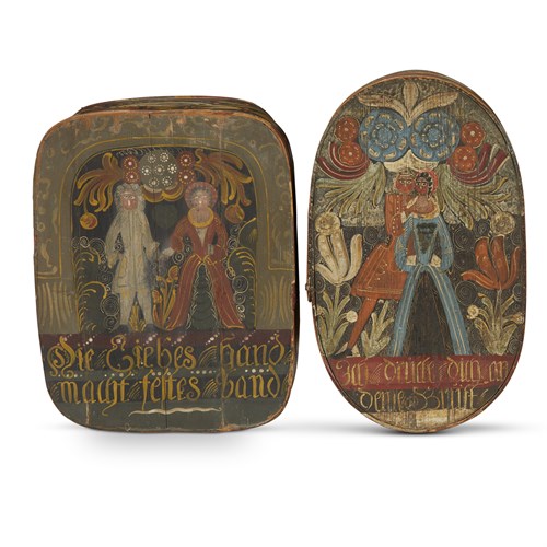 Lot 42 - Two painted and decorated bride's boxes