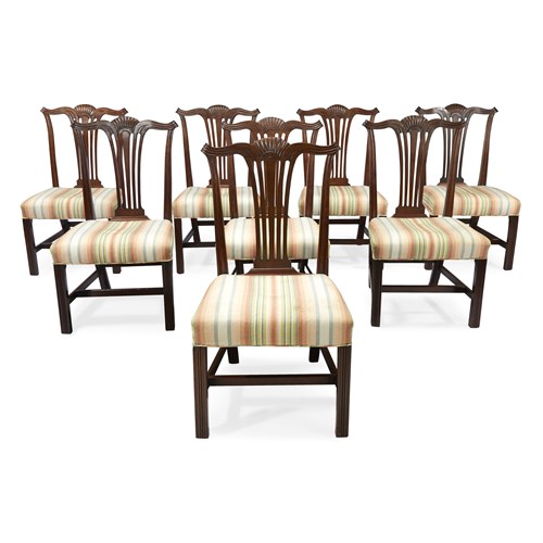 Lot 9 - A set of eight Chippendale style mahogany dining room chairs