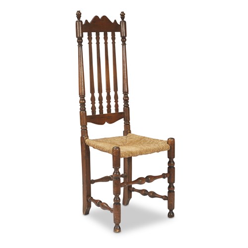 Lot 15 - William & Mary turned walnut bannister-back rush seat side chair