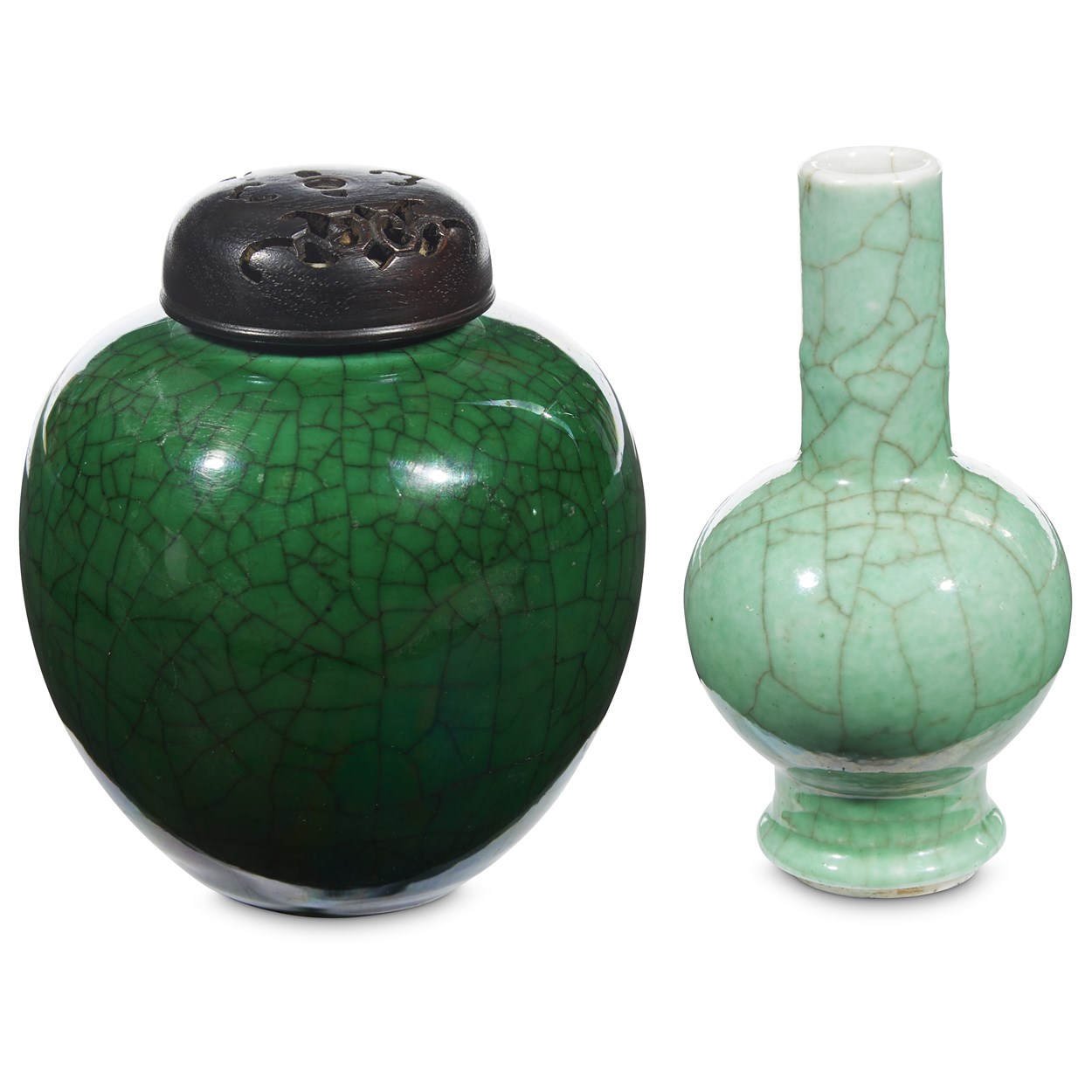 Lot 145 - A Chinese green-glazed porcelain small vase and an ovoid jar