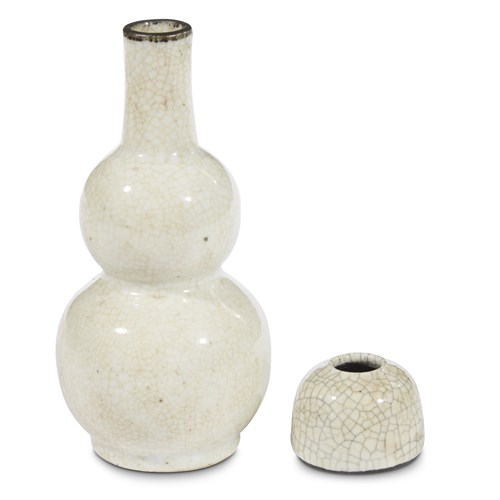 Lot 136 - A Chinese ge-type small water coupe and a crackle-glazed double gourd vase