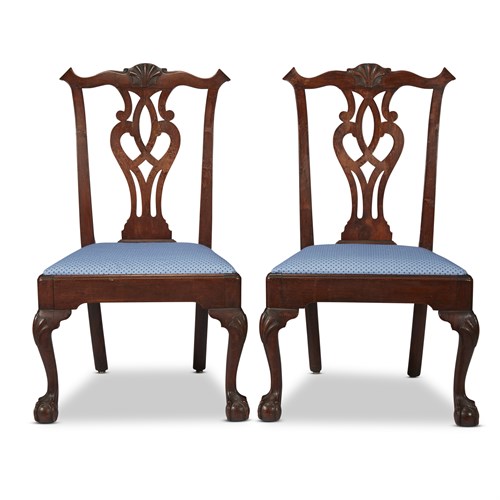 Lot 88 - Pair of Chippendale carved walnut side chairs