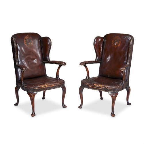 Lot 44 - A PAIR OF WILLIAM IV/VICTORIAN MAHOGANY WINGBACK CLUB CHAIRS FROM THE ATHENEUM CLUB