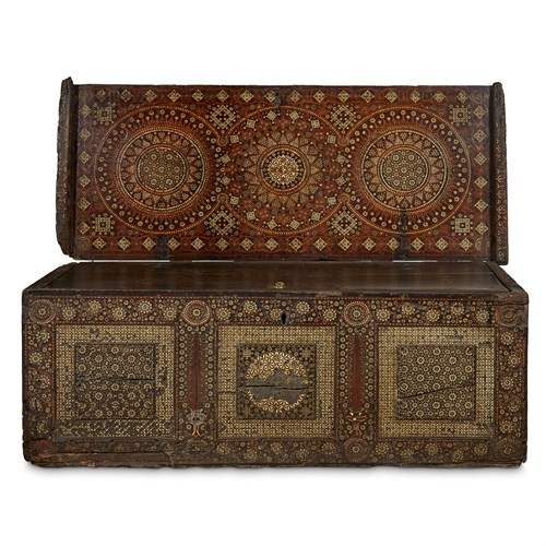 Lot 149 - A NASRID-STYLE EARLY MARQUETRY AND BONE INLAID WALNUT CASSONE