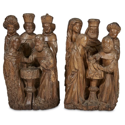 Lot 81 - TWO LATE GOTHIC CARVED WALNUT FIGURAL GROUPS DEPICTING THE CIRCUMCISION