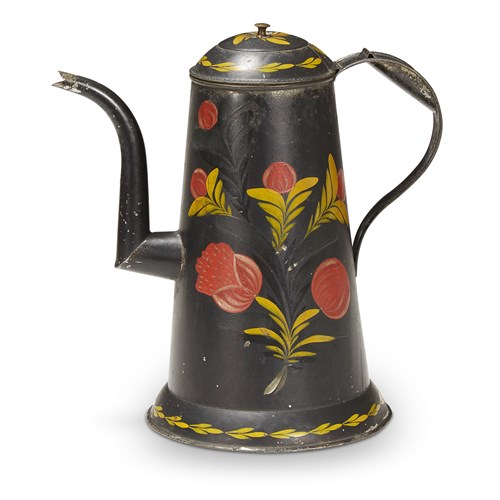 Lot 38 - Painted and decorated tinware coffeepot