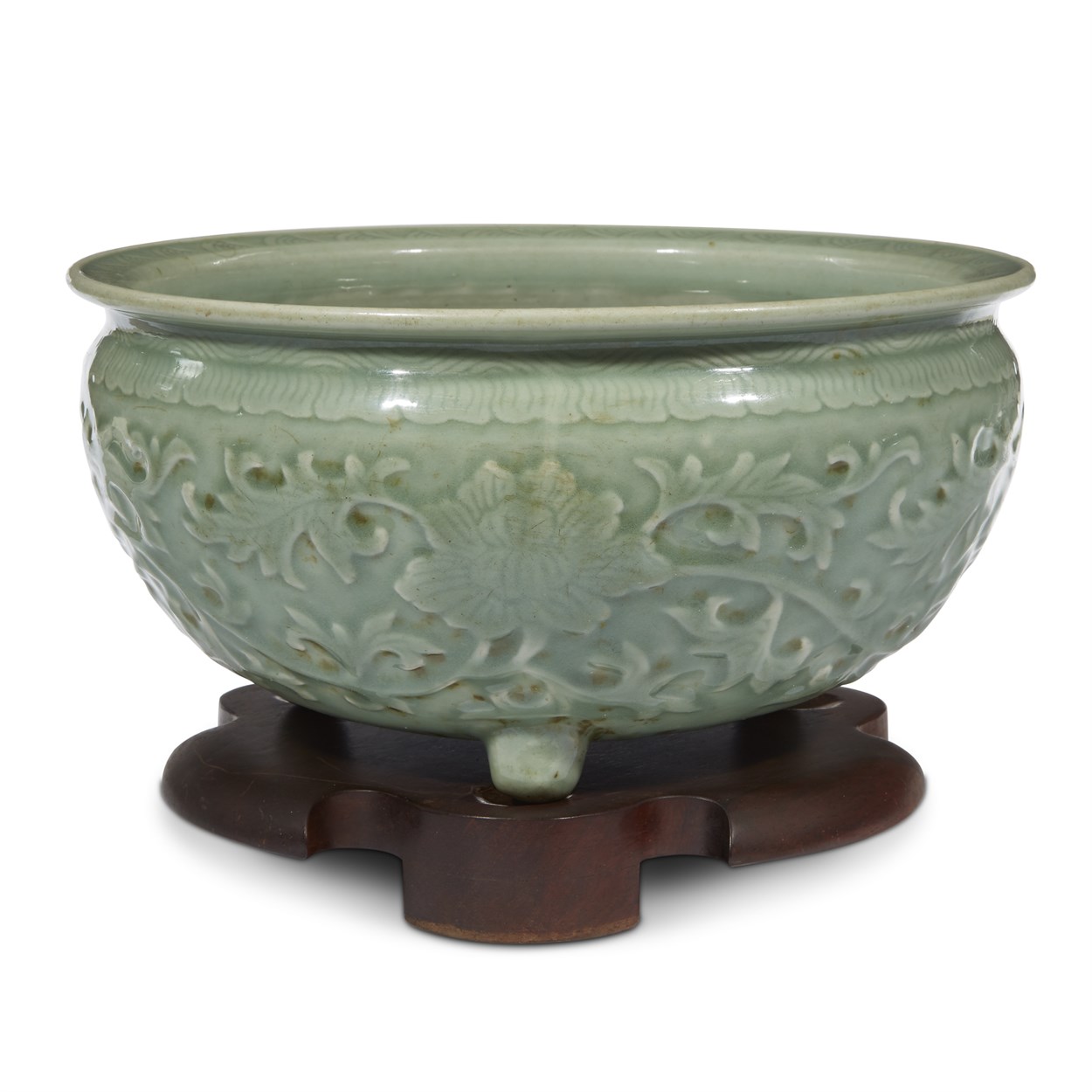 Lot 144 - A large Chinese celadon-glazed carved porcelain censer