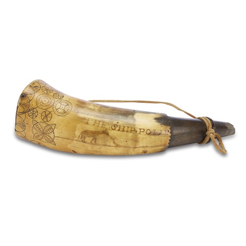 Lot 24 - Incised powder horn, "The Ship Polle"