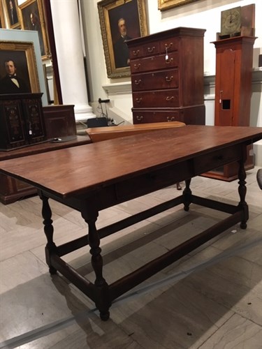 Lot 8 - Large walnut stretcher table with drawers
