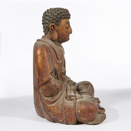 Lot 92 - A large Chinese gilt lacquered wood figure of a Buddha