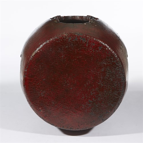 Lot 182 - A Chinese red-lacquered barrel-form garden stool