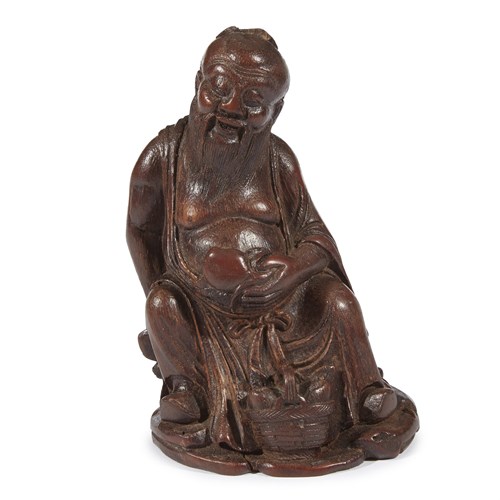 Lot 163 - A Chinese carved bamboo figure of Shoulao with peaches