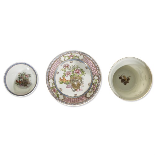 Lot 125 - A group of three finely-potted and decorated Chinese famille rose porcelain teawares