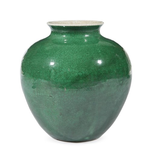 Lot 139 - A Chinese green-enameled porcelain ovoid jar