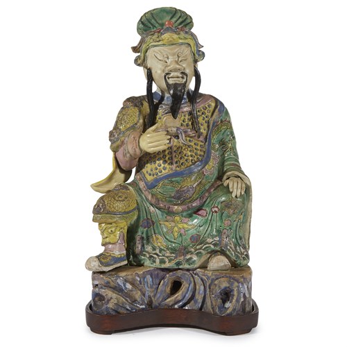Lot 178 - A Chinese enameled porcelain figure of Guandi
