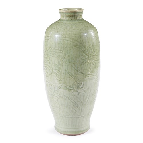Lot 66 - A Chinese incised Longquan celadon tall vase