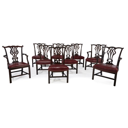 Lot 11 - A set of nine George III style mahogany dining chairs