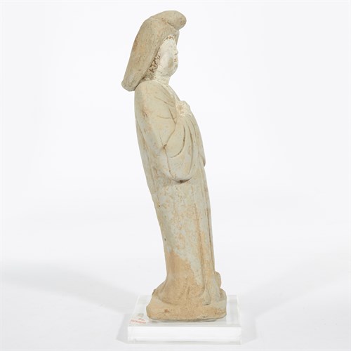 Lot 26 - A Chinese painted grey pottery figure of a court lady