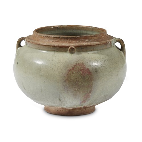 Lot 56 - A Chinese copper-splashed pale green-blue glazed junyao jar