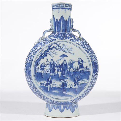 Lot 217 - A Chinese blue and white-decorated porcelain "moon flask" vase