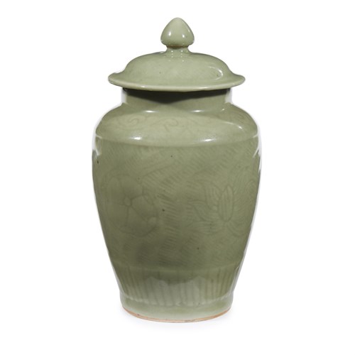 Lot 96 - A Longquan celadon covered jar