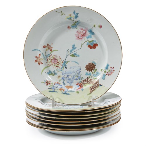Lot 130 - A set of nine Chinese export porcelain famille rose-decorated plates