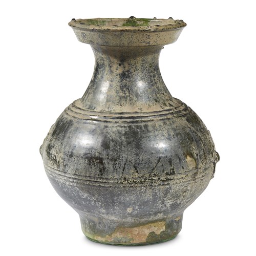 Lot 14 - A Chinese iridescent green glazed pottery vase, Hu