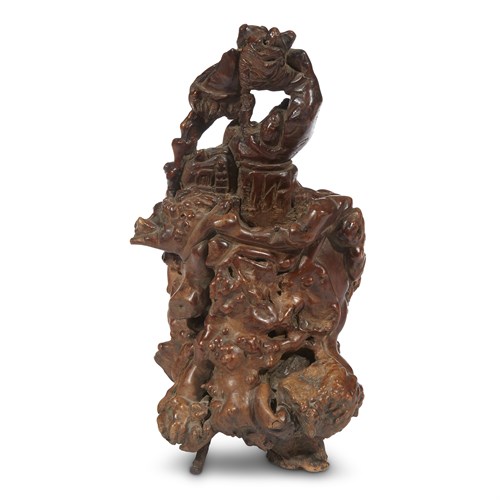 Lot 237 - A Chinese rootwood vase carved with figures and frolicking animals