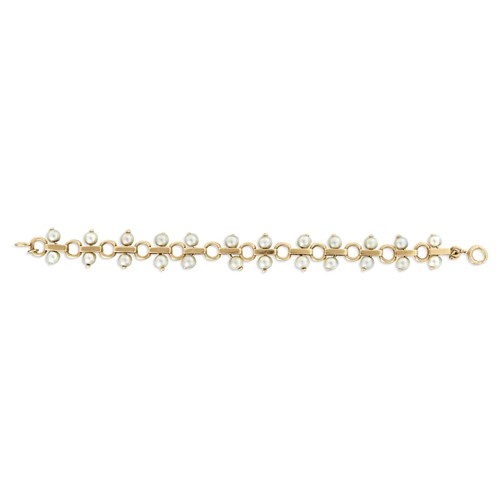 Lot 8 - A fourteen karat gold and cultured pearl bracelet, Tiffany & Co.