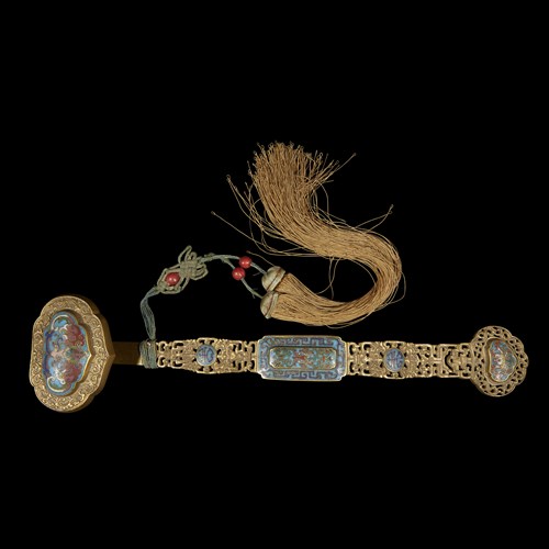 Lot 167 - A Chinese gilt bronze and cloisonne ruyi scepter
