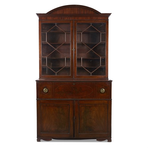 Lot 3 - A Regency string inlaid mahogany secretary bookcase