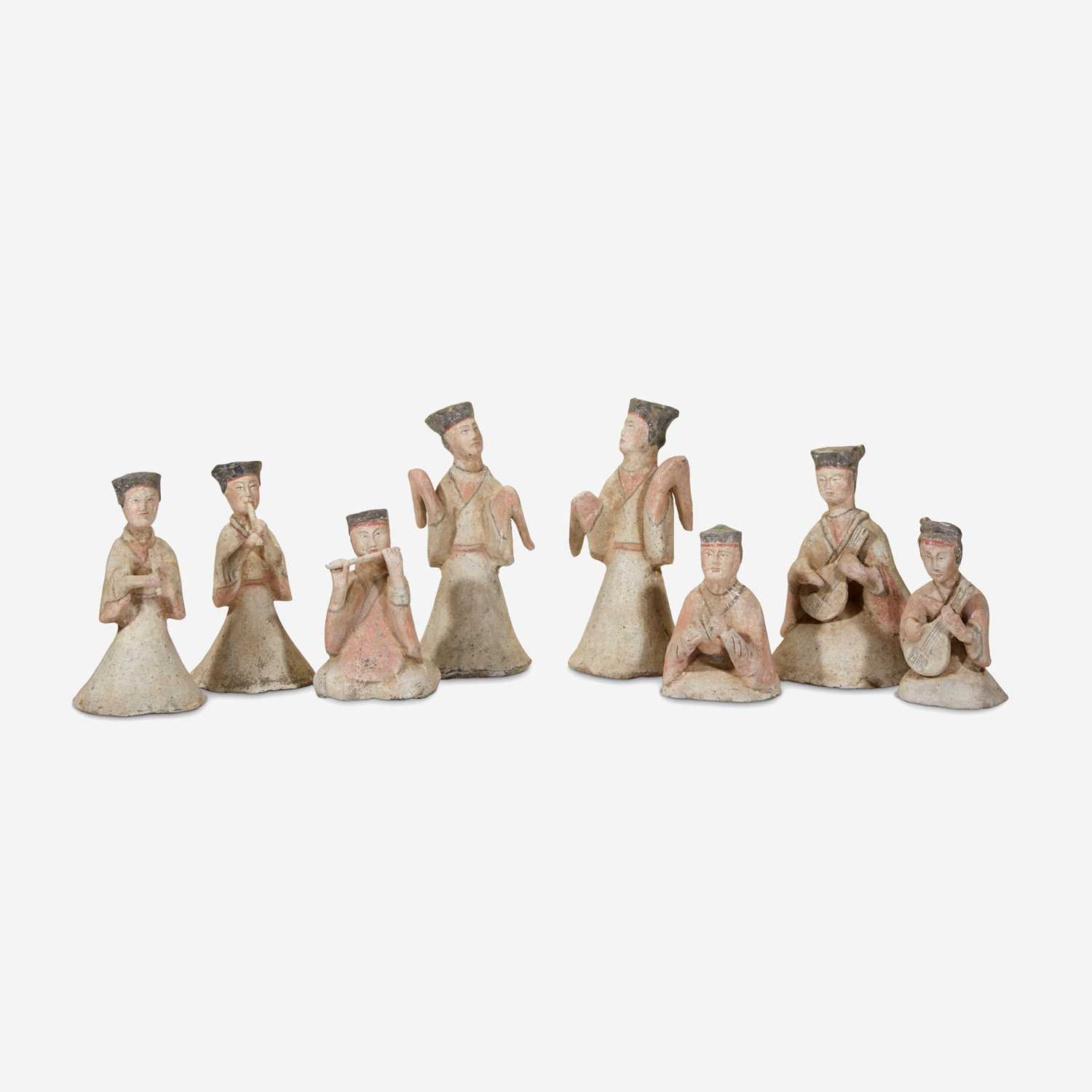 Lot 27 - A group of eight painted pottery musicians and dancers