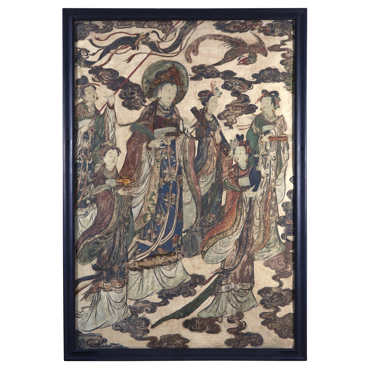 Lot 76 - A Large Chinese painted, gessoed and gilt fresco panel