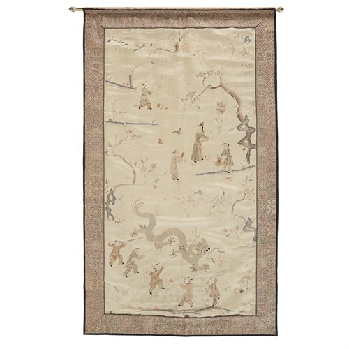 Lot 191 - A Chinese embroidered silk "Boys" wall hanging