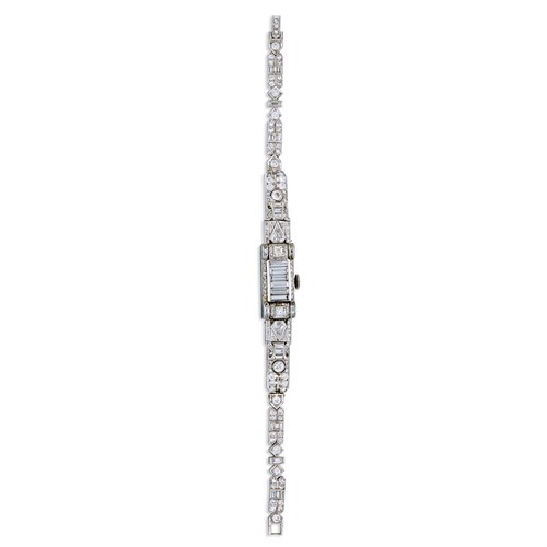 Lot 106 - A platinum and diamond covered dial bracelet watch, Nicolet
