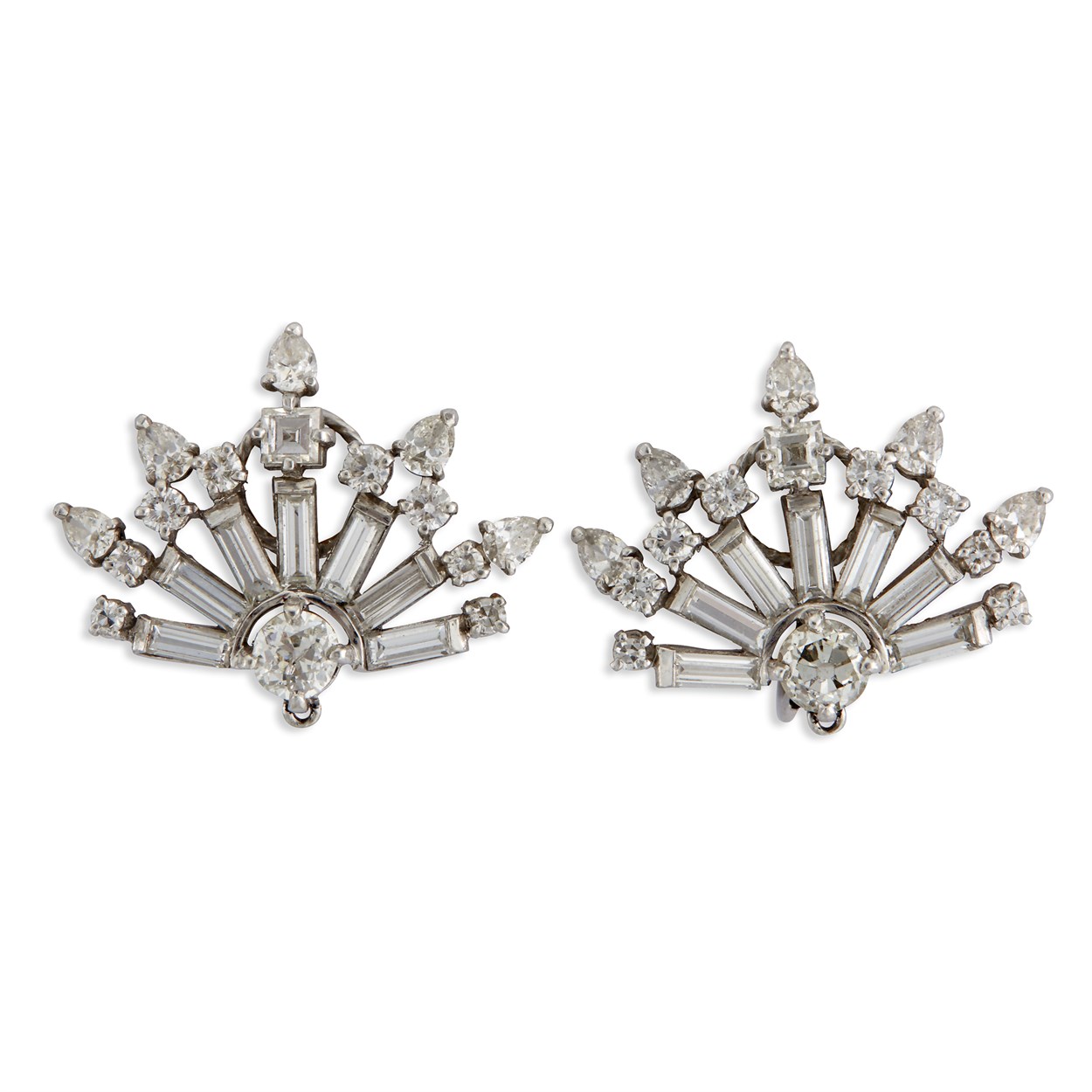 Lot 13 - A pair of diamond and platinum ear clips