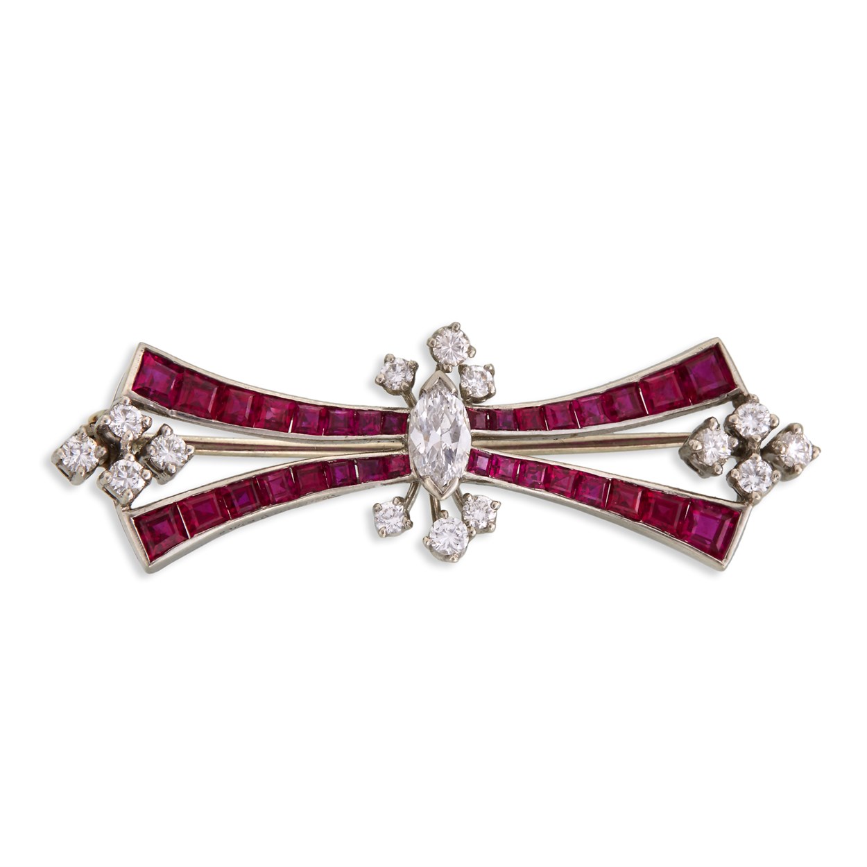 Lot 27 - A diamond, ruby, and platinum brooch, J. E. Caldwell & Co.