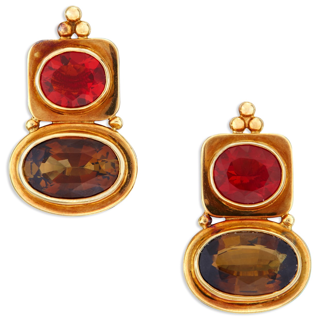 Lot 95 - A pair of gemset and eighteen karat gold earclips, Elizabeth Gage