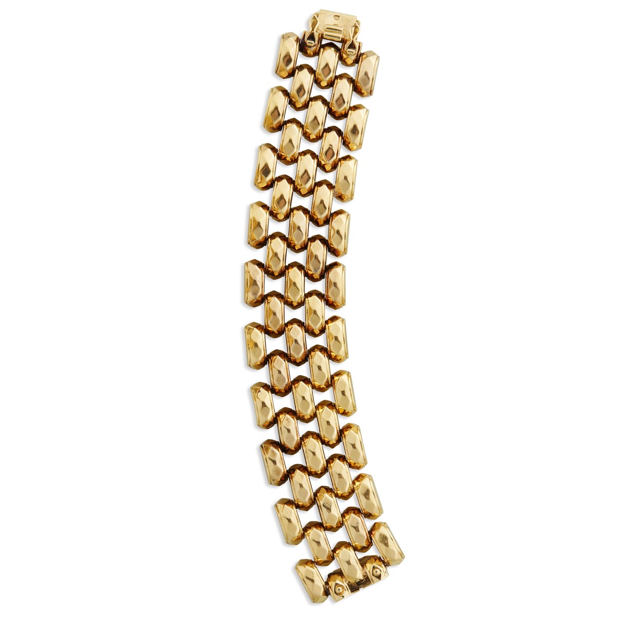Lot 63 - A retro eighteen karat gold wide bracelet
