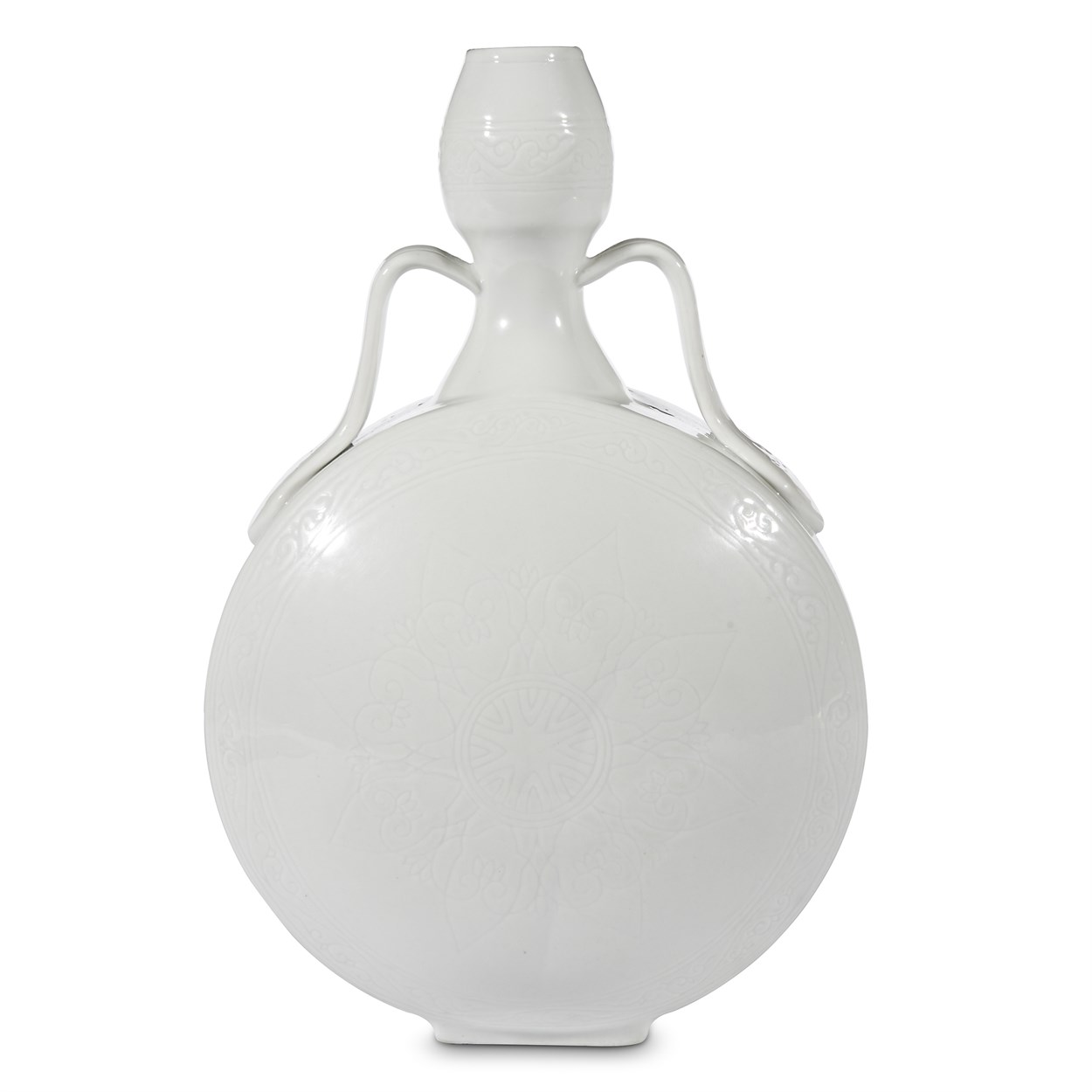 Lot 141 - A Chinese Ming-style incised white-glazed porcelain moonflask
